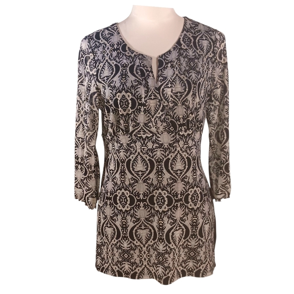 INC Long Sleeve Tunic W Gold Metallic Theads Large
